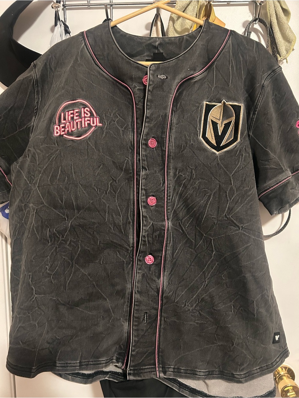Women's Black 'Life Is Beautiful' Baseball Jersey with Pink Trim